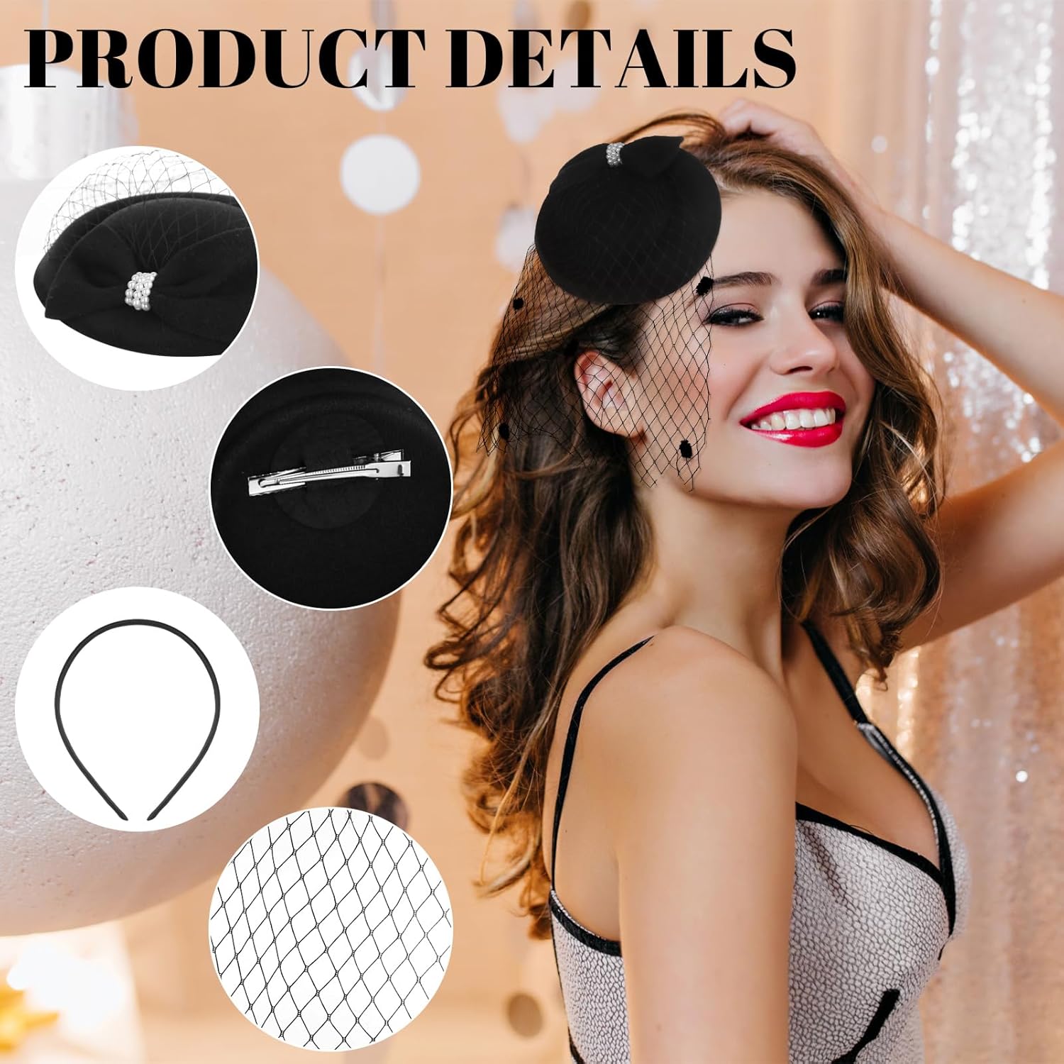 10 Sets Fascinator Hats Flower Mesh Feathers Headwear Black Funeral Veil Hats Hair Clips with 10 Pcs Hairbands for Girls and Women Tea Party Wedding Cocktail Formal Events Supplies