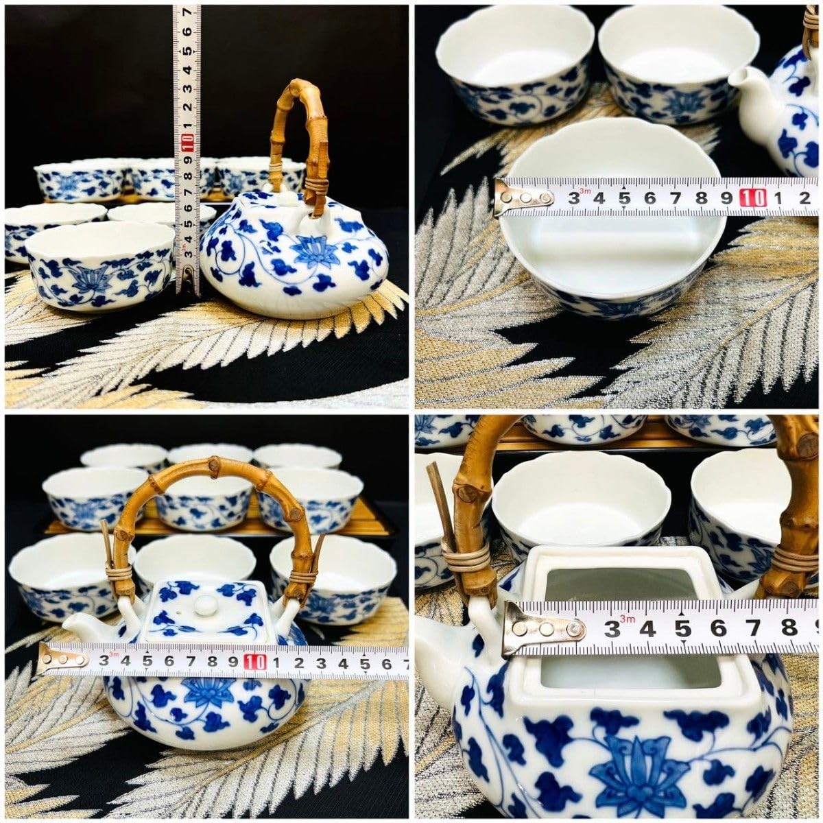 有田焼　宮内庁御用達　レトロ　深川製磁　染付唐草文　急須1客&茶碗9客 有田焼 宮内庁御用達 レトロ 深川製磁 染付唐草文 急須1客&茶碗9客