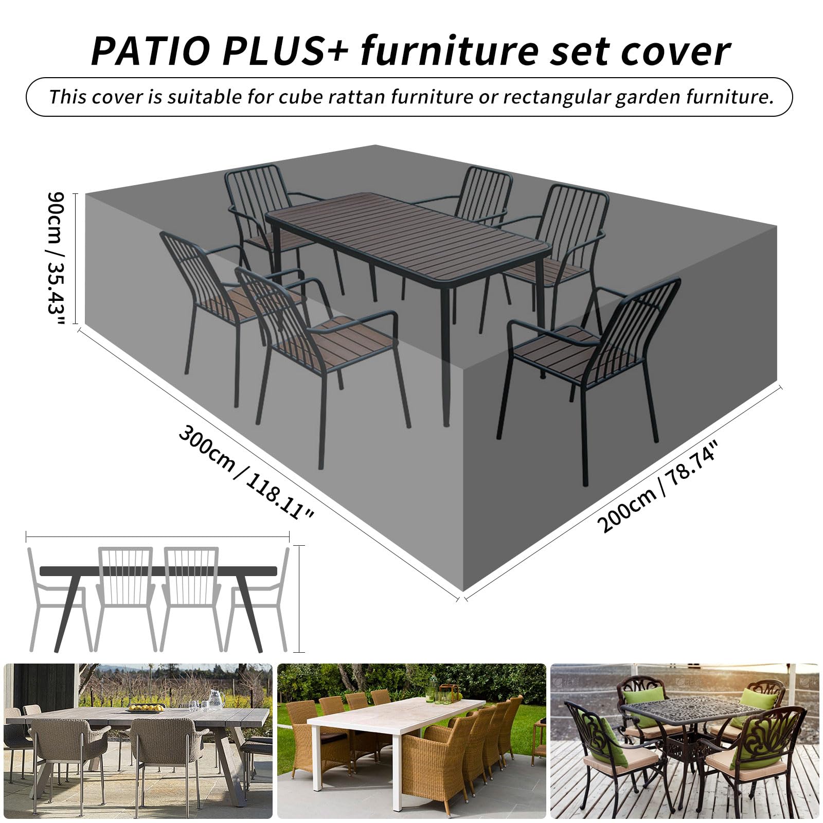 PATIO PLUS large Rectangular Garden Table Furniture Covers, Outdoor Patio Set Cover for Chair Set,420D Oxford fabric - Image 2