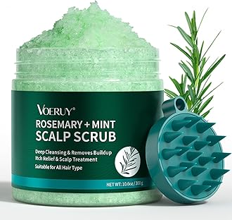 VOERUY Scalp Scrub, Rosemary Scalp Exfoliator Scrub Shampoo, 2-in-1 Scalp Treatment with Mint Oil, Hair Treatment to Clarify and Remove Build Up with Silicone Scalp Massager, 10.6oz/300g