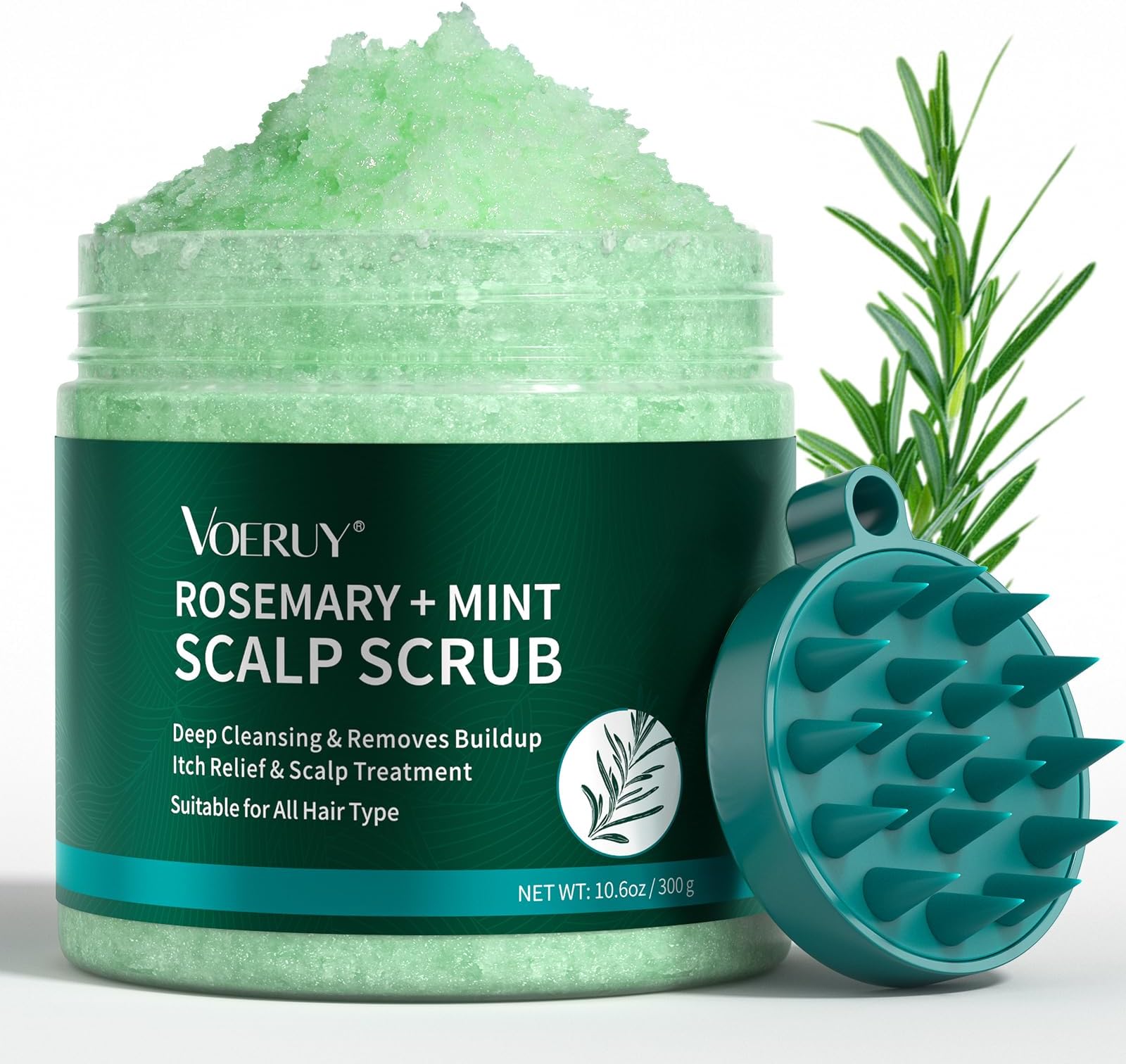Scalp Scrub, Rosemary Scalp Exfoliator Scrub Shampoo, 2-in-1 Scalp Treatment with Mint Oil, Hair Treatment to Clarify and Remove Build Up with Silicone Scalp Massager, 10.6oz/300g