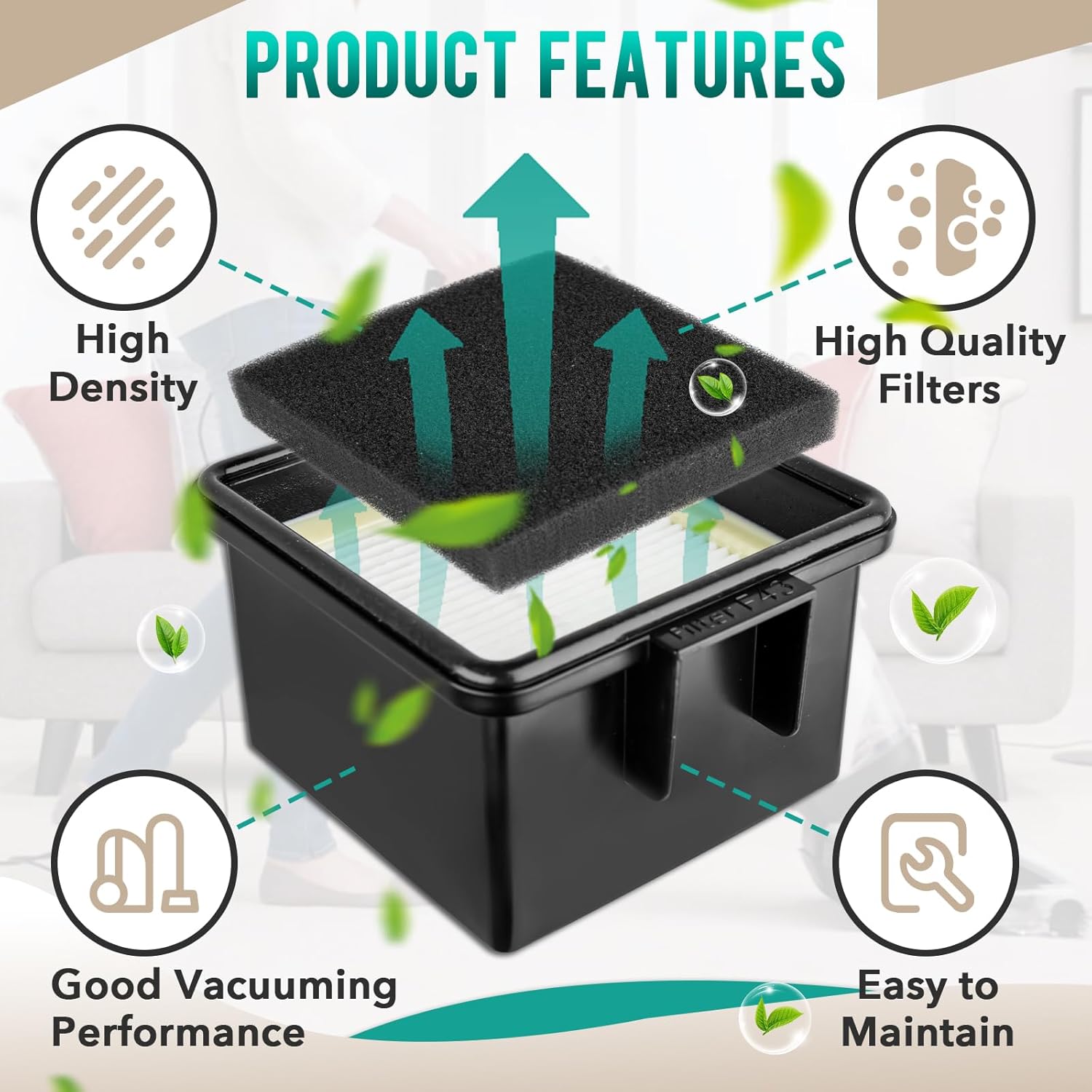 F43 HEPA Filter and Foam Filters for Dirt Devil Easy Lite Cyclonic Quick Vac UD20005 and Extreme Cyclonic Quick Vac UD20010 Upright Vacuum, 2PY1105000 1PY1106000 HEPA Filter and Foam Filter - Image 5