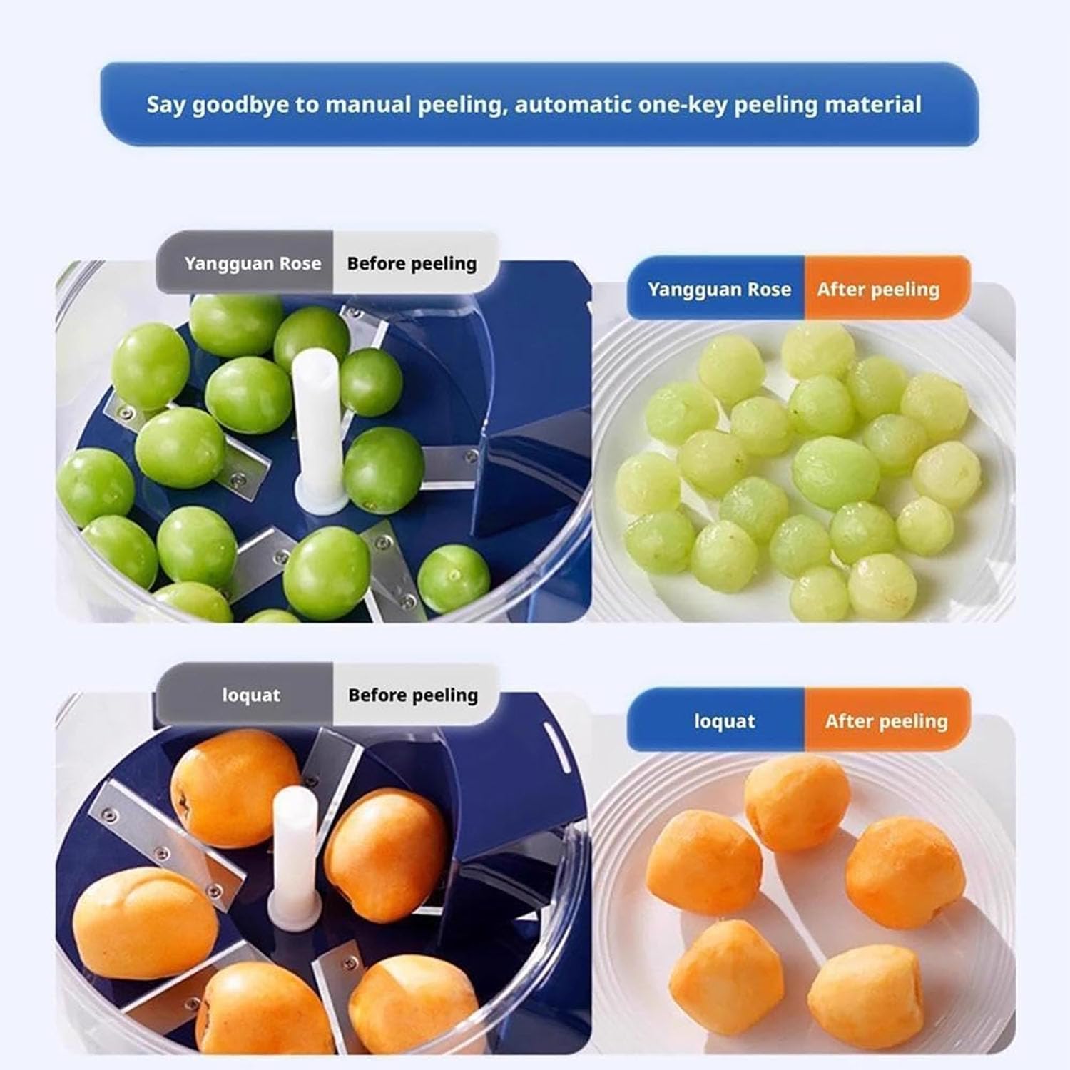 Éplucheur électrique de raisin, petit éplucheur d'ail avec couvercle de rangement, puissance forte de 50 W et épluchage efficace, structure amovible et économise du temps et des efforts, pour raisins