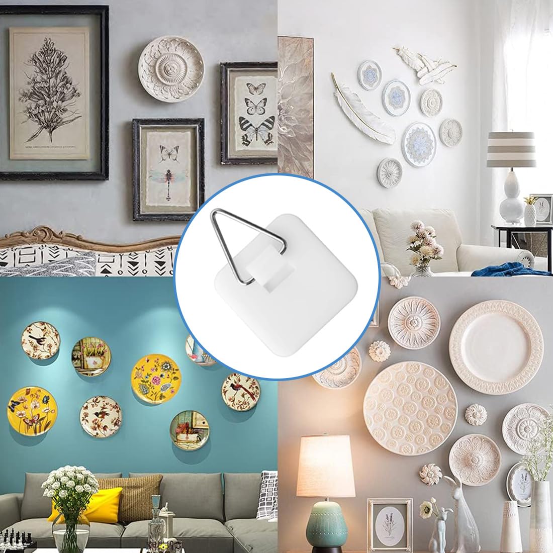 JEYORZY 10 pcs Adesivo Appendi Quadro, Appendi Piatti da Parete Adesivi, Ganci Adesivi per Quadri Muro, Appendere Quadri Senza Chiodi per Foto, per Immagini, Puzzle, Immagini su Tela, Poster(quadrato)