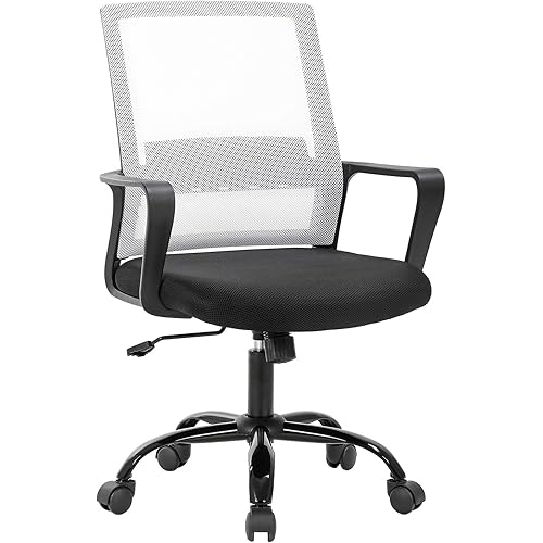 Home Office Chair Ergonomic Desk Chair Swivel Rolling Computer Chair Executive Lumbar Support Task Mesh Chair Adjustable Stool for Women Men (White)
