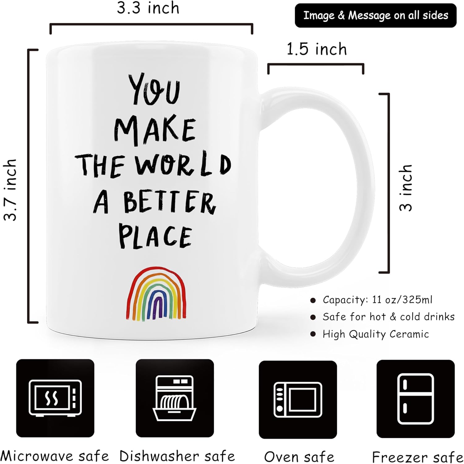 Inspirational Coffee Mugs,You Make The World A Better Place Coffee Mug,Birthday Christmas Gifts For Her Mom Sisters Coworker Boss,Rainbow Coffee Mug 11oz - Image 2