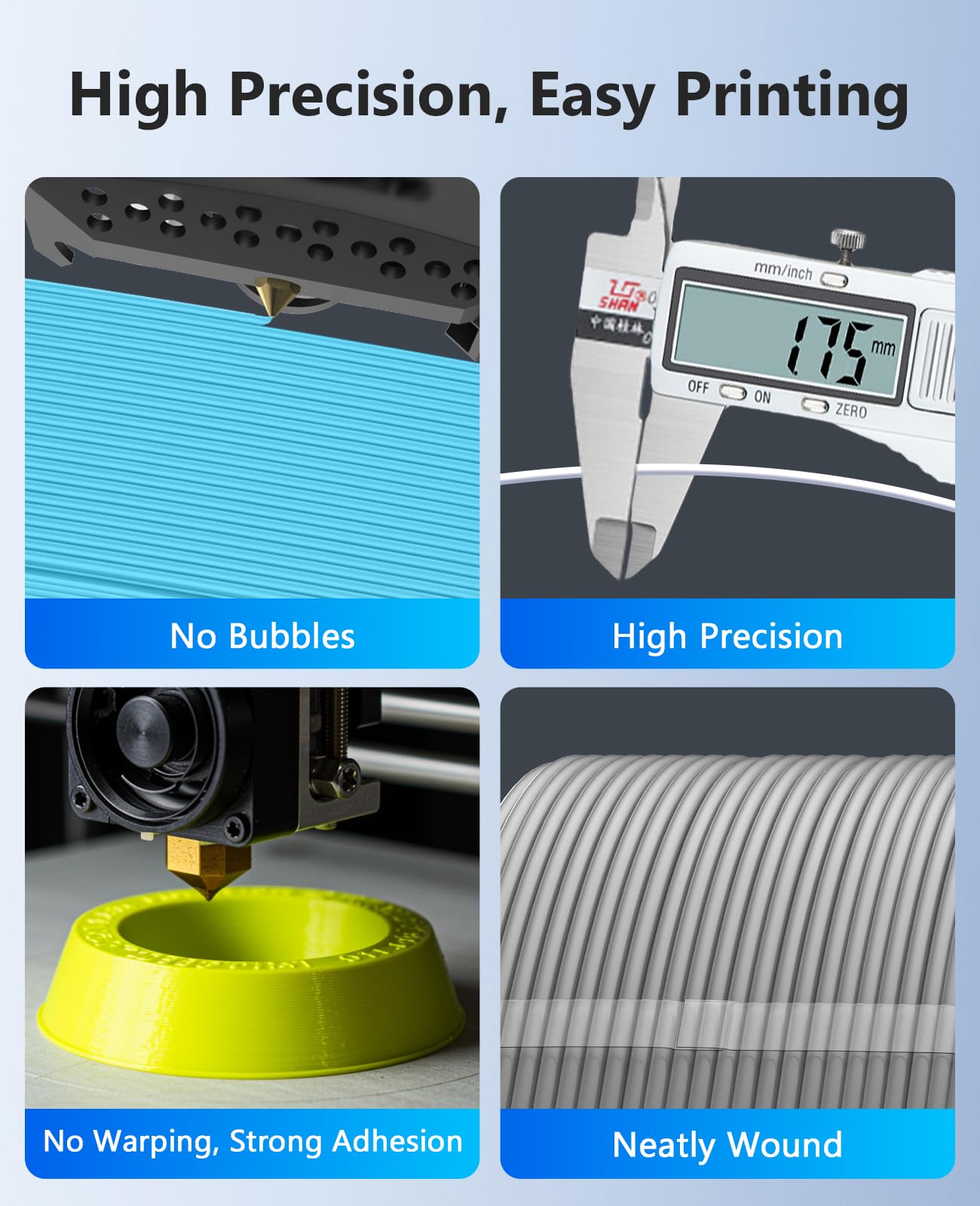 JAYO Filament PLA Refill 1,75 mm, zwiększona wytrzymałość, materiały do druku 3D, dokładność wymiarowa +/- 0,02 mm, Neatly Wound, 1,1 kg (+ 100 g dodatku), farba do drewna