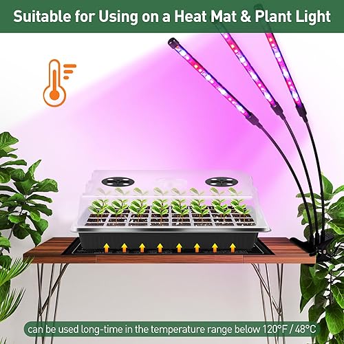 Miniatura 7 de YAUNGEL Bandejas de inicio de semillas, kit de bandeja de inicio de semillas XL gruesa con cúpula de humedad bandejas de cultivo duraderas para