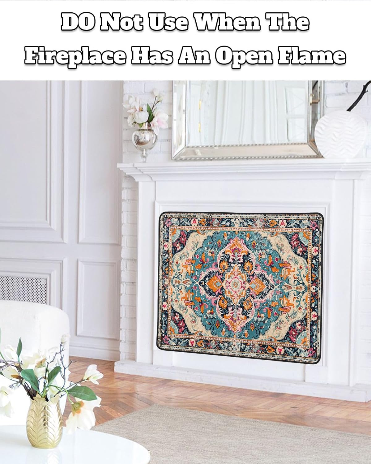 Bohemia Flower Magnetic Fireplace Cover 36"x27",Decorative Fireplace Blanket Insulation Cover for Heat Loss,Indoor Outdoor Fireplace Draft Stopper Covers Protectors,Colorful Vintage Abstract Geometric