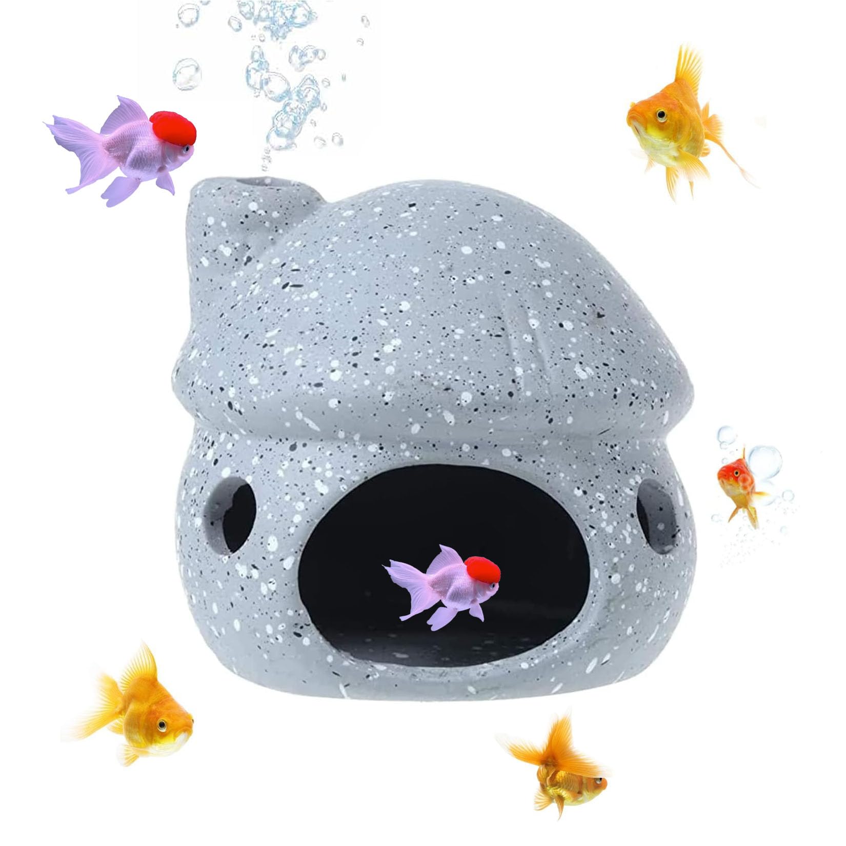 PENCK Fish Tank Accessories Decorations, Ceramic Mushroom House Aquarium Décor Thematic Ornaments Cave Landscape for Small Fish, Shrimps, Betta to Rest and Hiding Grey