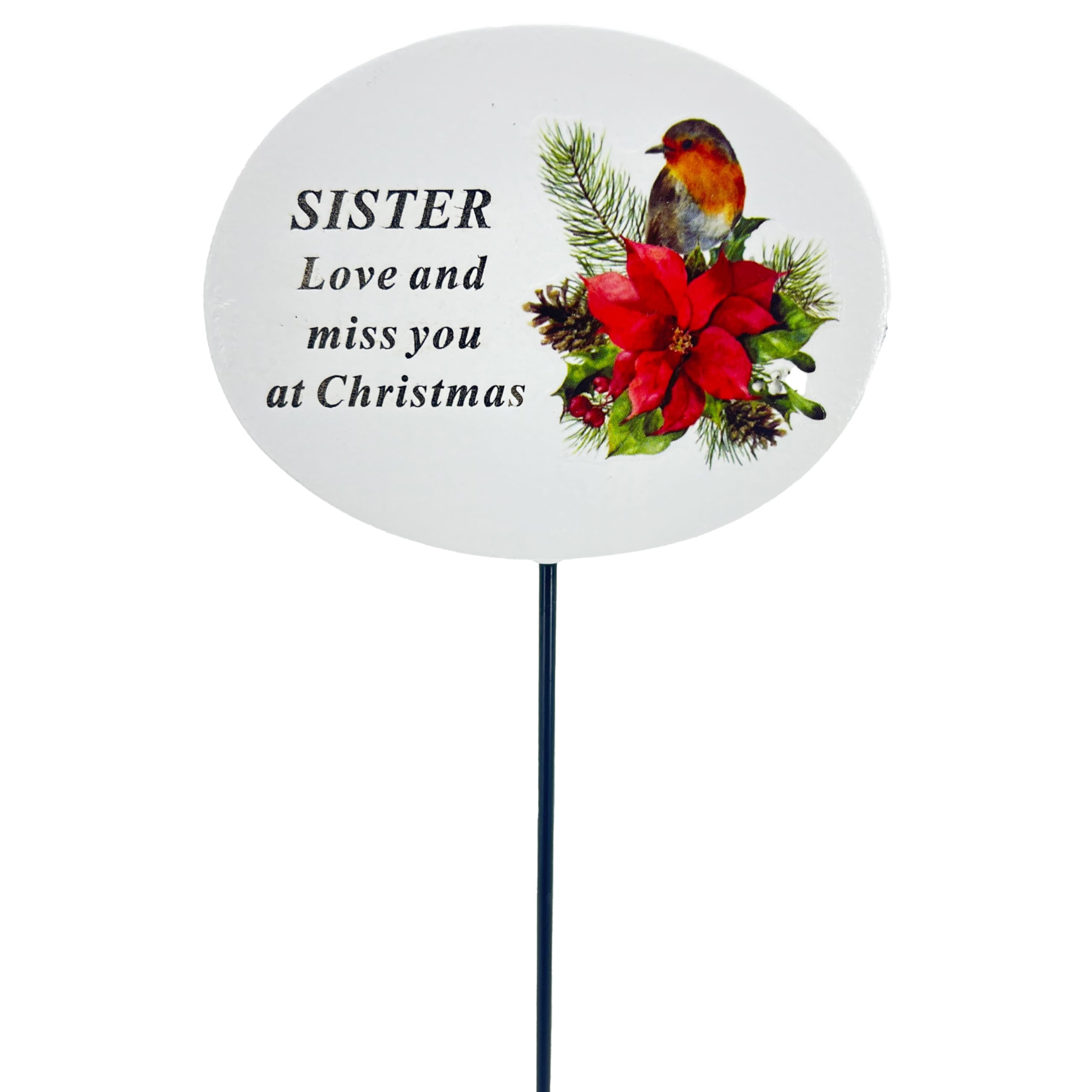 Angraves Sister Christmas Xmas Robin Poinsettia Flower Memorial Tribute Stick Graveside Plaque