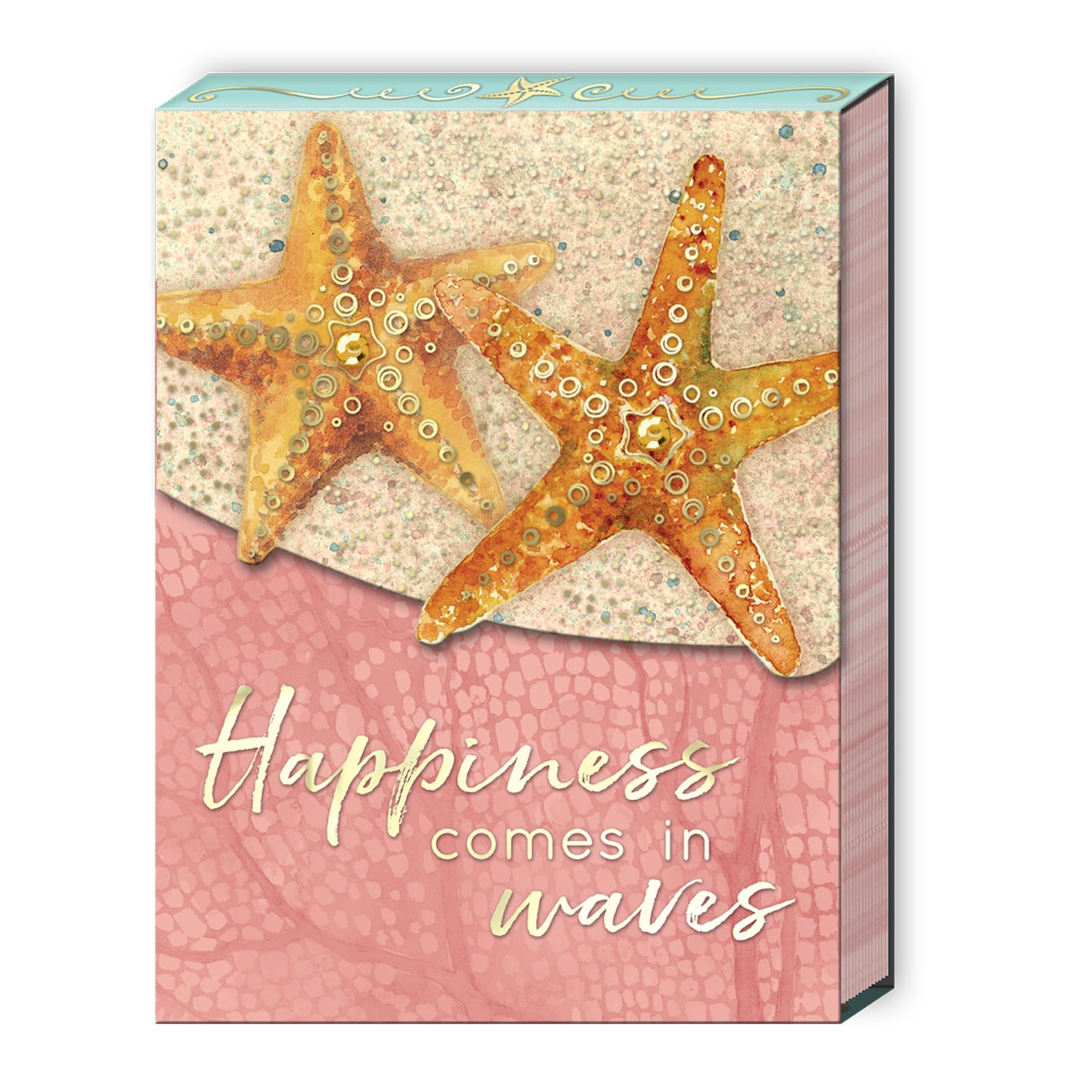 Punch Studio Pocket Note Pads - 75-Sheet Coastal Theme Notepad with Fold-Over Cover &amp; Magnet Closure, 3" x 4", Starfish Beach