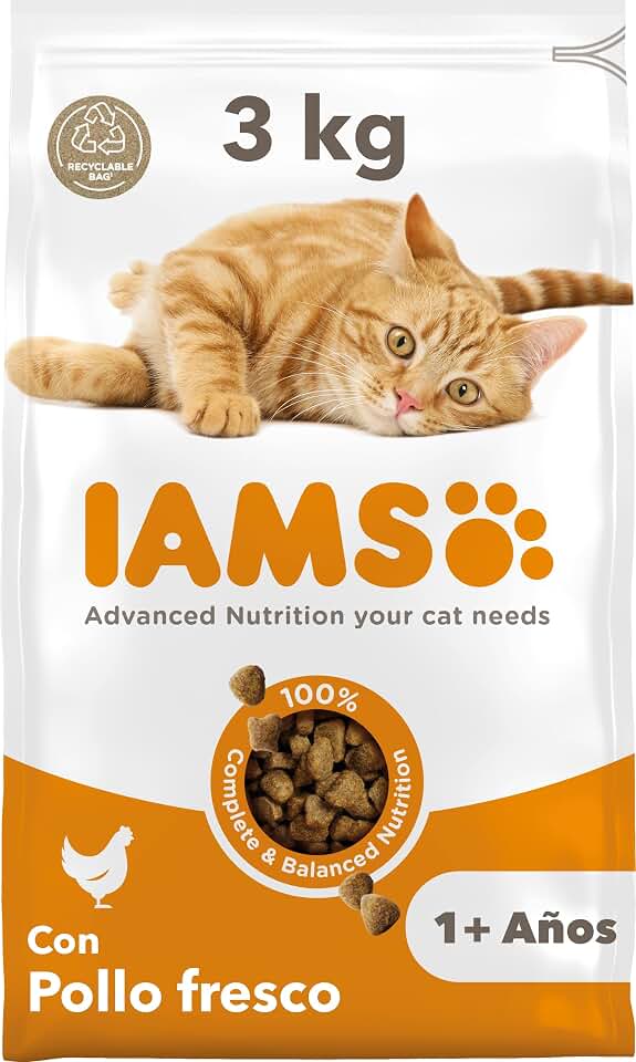 IAMS Alimento seco para gatos con pollo fresco, adultos, 3 kg