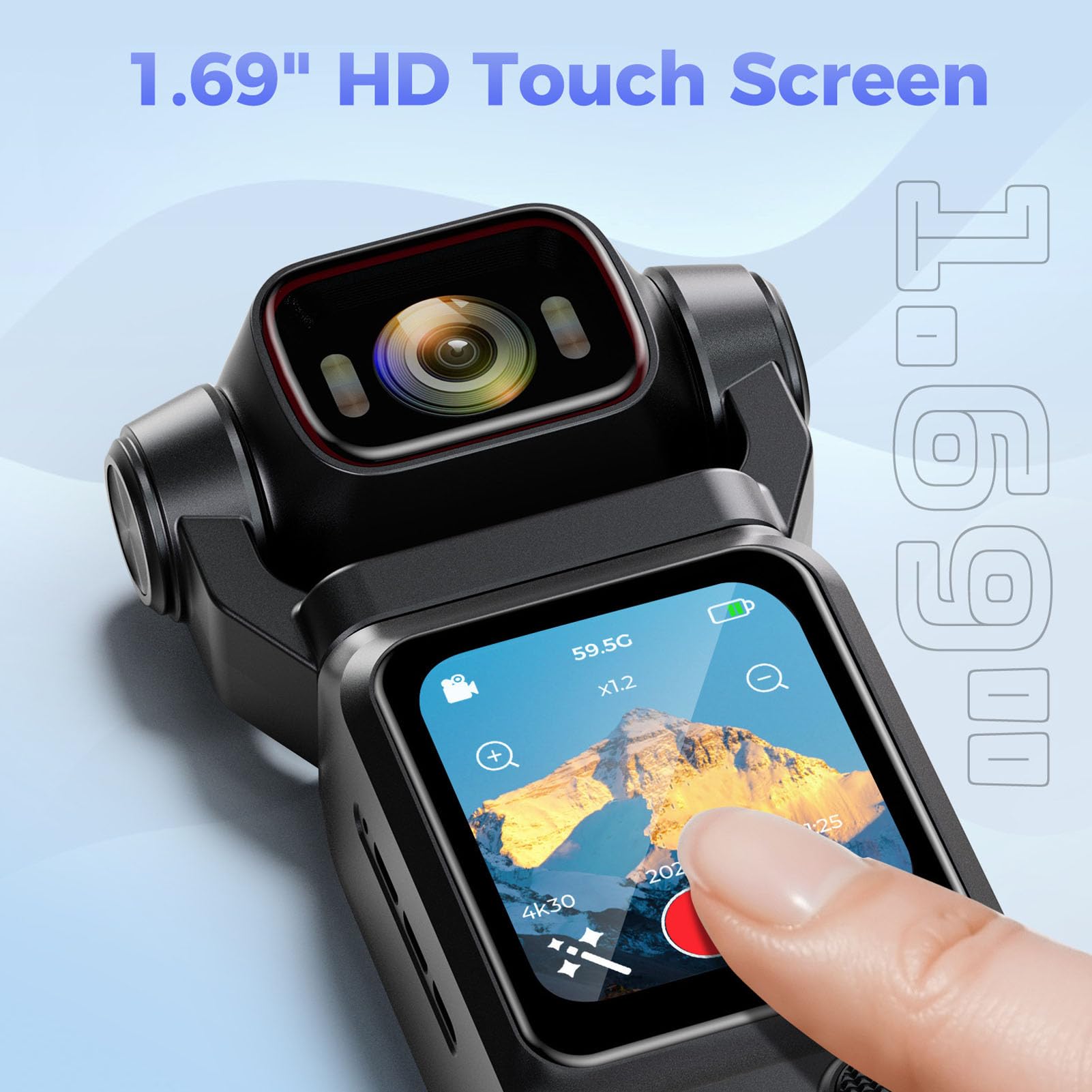 Denash Caméra Vlog 1080p, Cam avec Stabilisation Numérique et écran 1,69 Pouces avec Objectif Rotatif à 180°, Caméscope avec Stabilisation Gyroscopique à 6 Axes pour Vidéos en Extérieur pour Vlogging