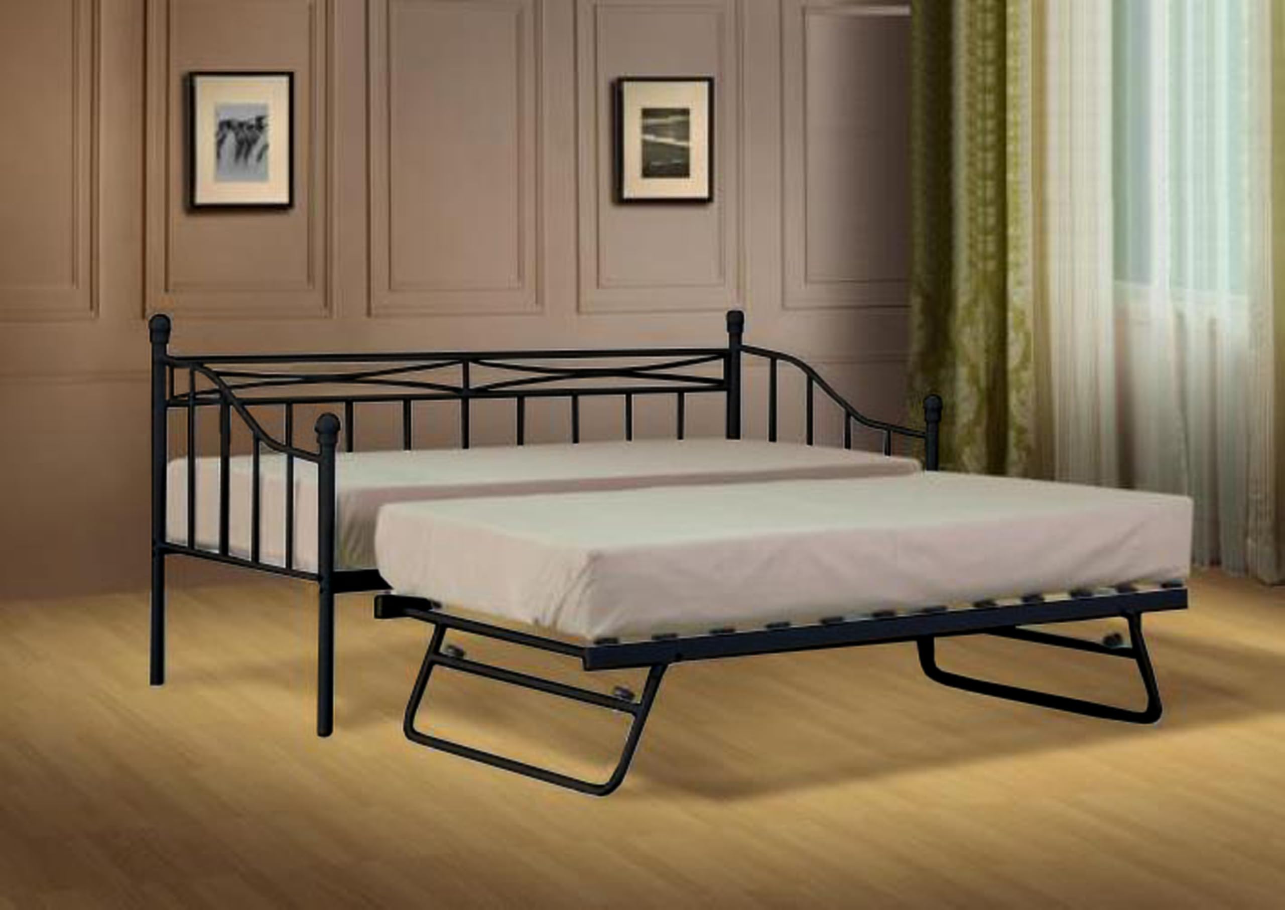 Comfy Living 2ft6 Small Single Metal Black Daybed With Trundle Option (2ft6 Day Bed And Trundle)