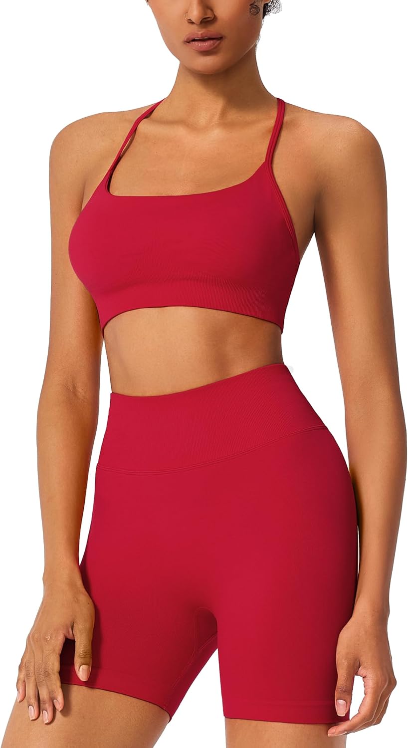 RXRXCOCO Women's 2 Piece Workout Sets Seamless Twist Back Sports Bra High Waist Butt Lifting Shorts Pilates Gym Yoga Outfits - Image 3