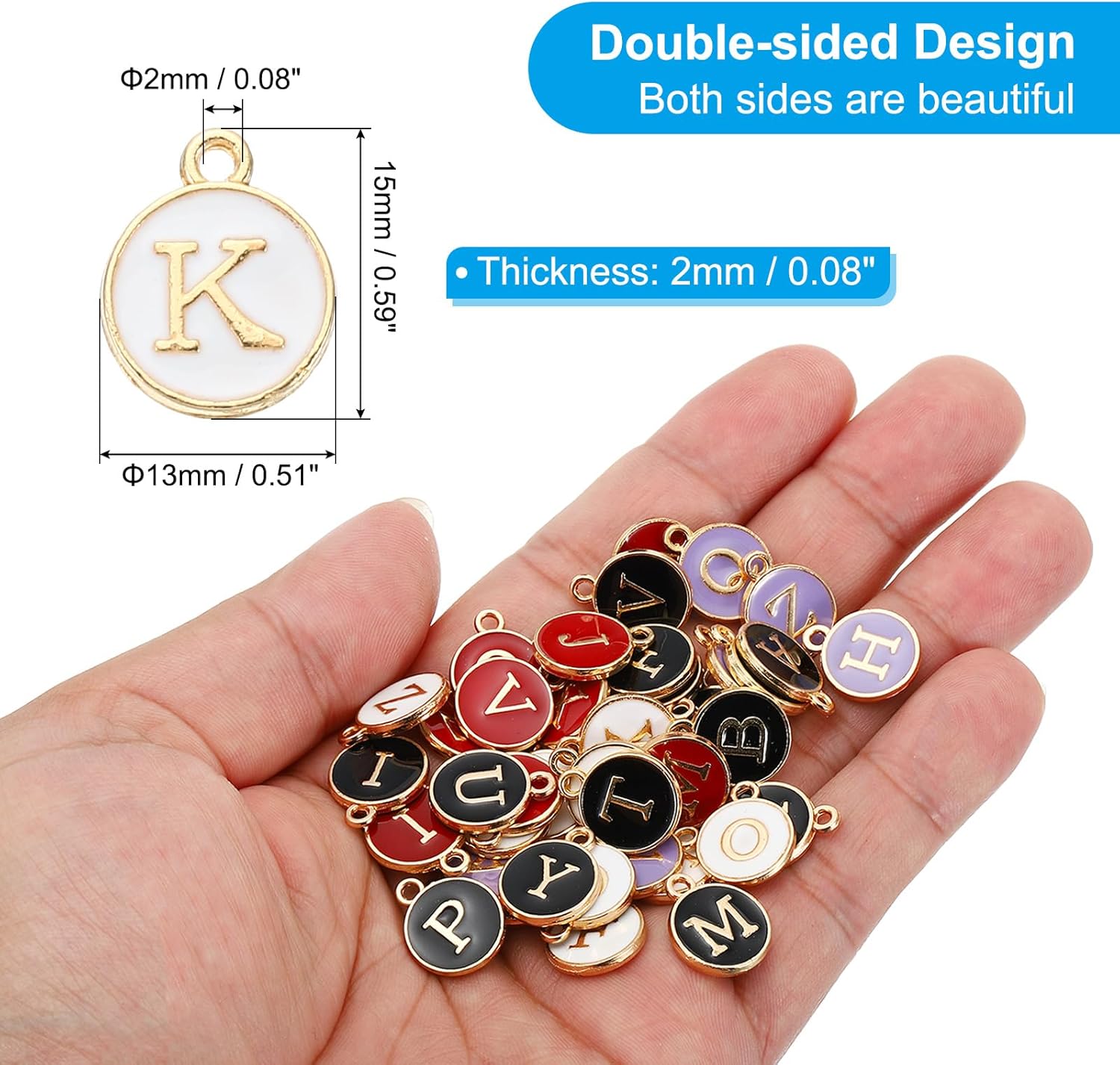 PATIKIL Letter Charm, 60Pcs Double Sided Alphabet Initial Charm Pendants Beads Enamel Charm for Bracelet Necklace Earring DIY Jewelry Making, White - Image 2