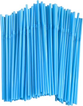 200-Pack Solid Colors Flexible Drinking Straws, Plastic Disposable Bendy Straws - 8.26" x 0.19" blue