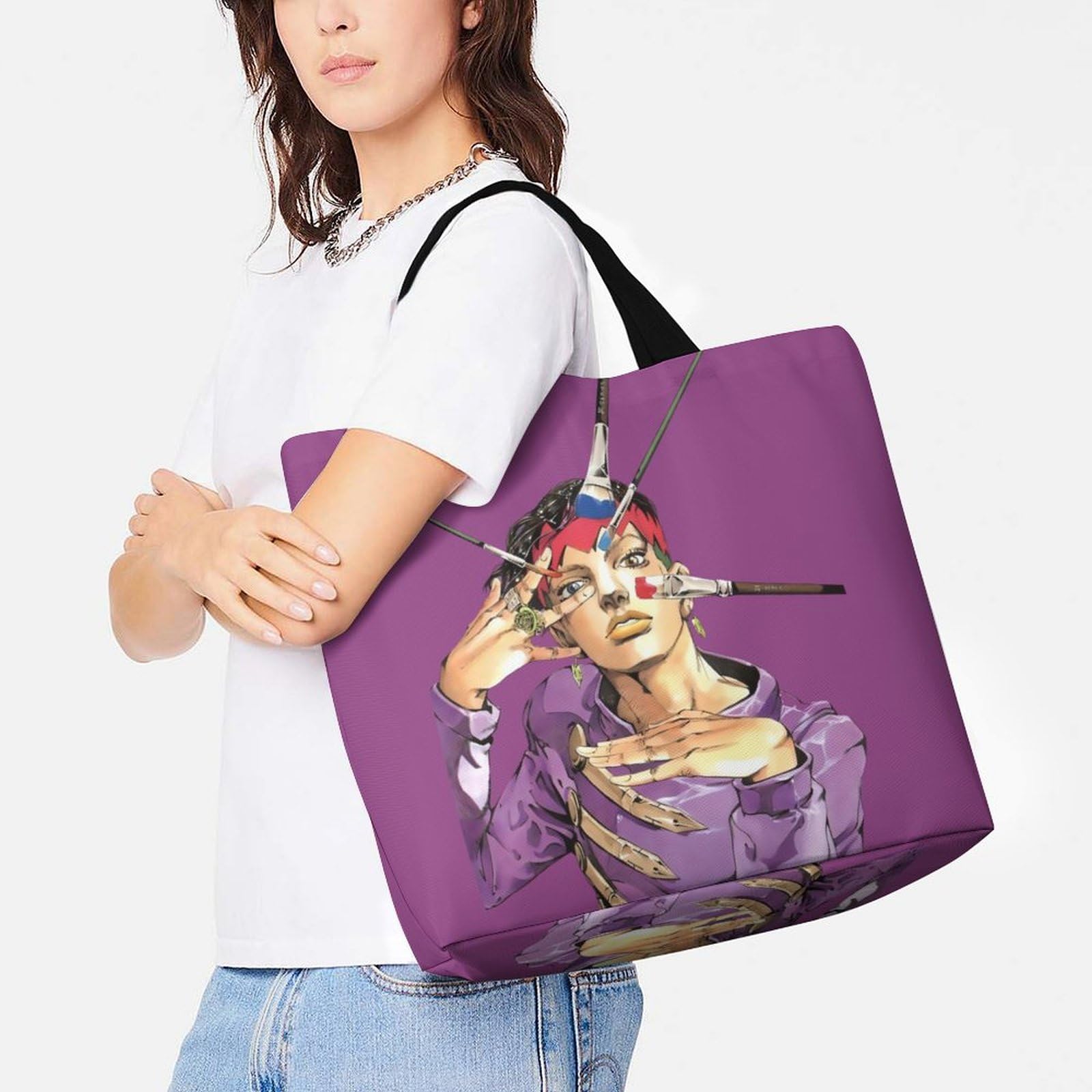 ビッグサイズ　岸辺露伴　ショルダーバッグ　トートバッグ　ジョジョの奇妙な冒険 ONOFFYFREE×ジョジョの奇妙な冒険 ダイヤモンドは砕けない 刺繍