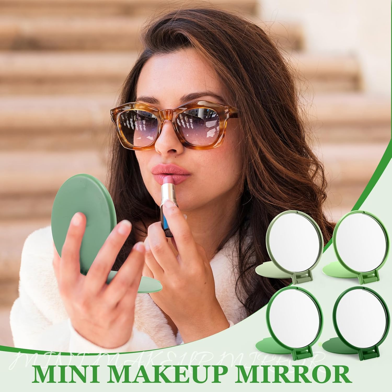 Amyhill 24 Pcs Small Compact Mirrors Bulk Mini Pocket Mirrors Purse Portable Folding for Wedding Guest Baby Shower Birthday Party Favor Women Gifts Travel (Pure,Sage Green) - Image 4