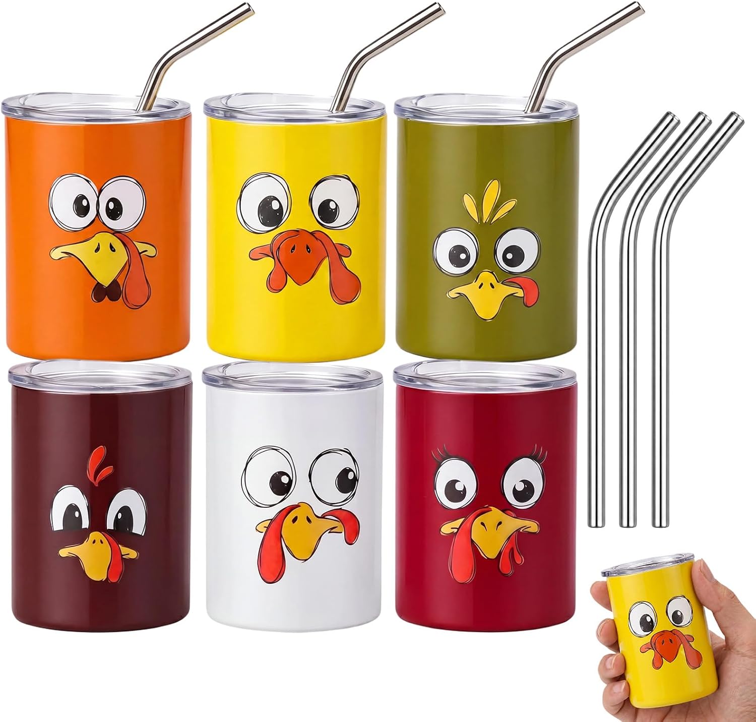6 Pcs 3 oz Mini Tumblers Shot Glass with Straw and Lid, Turkey
