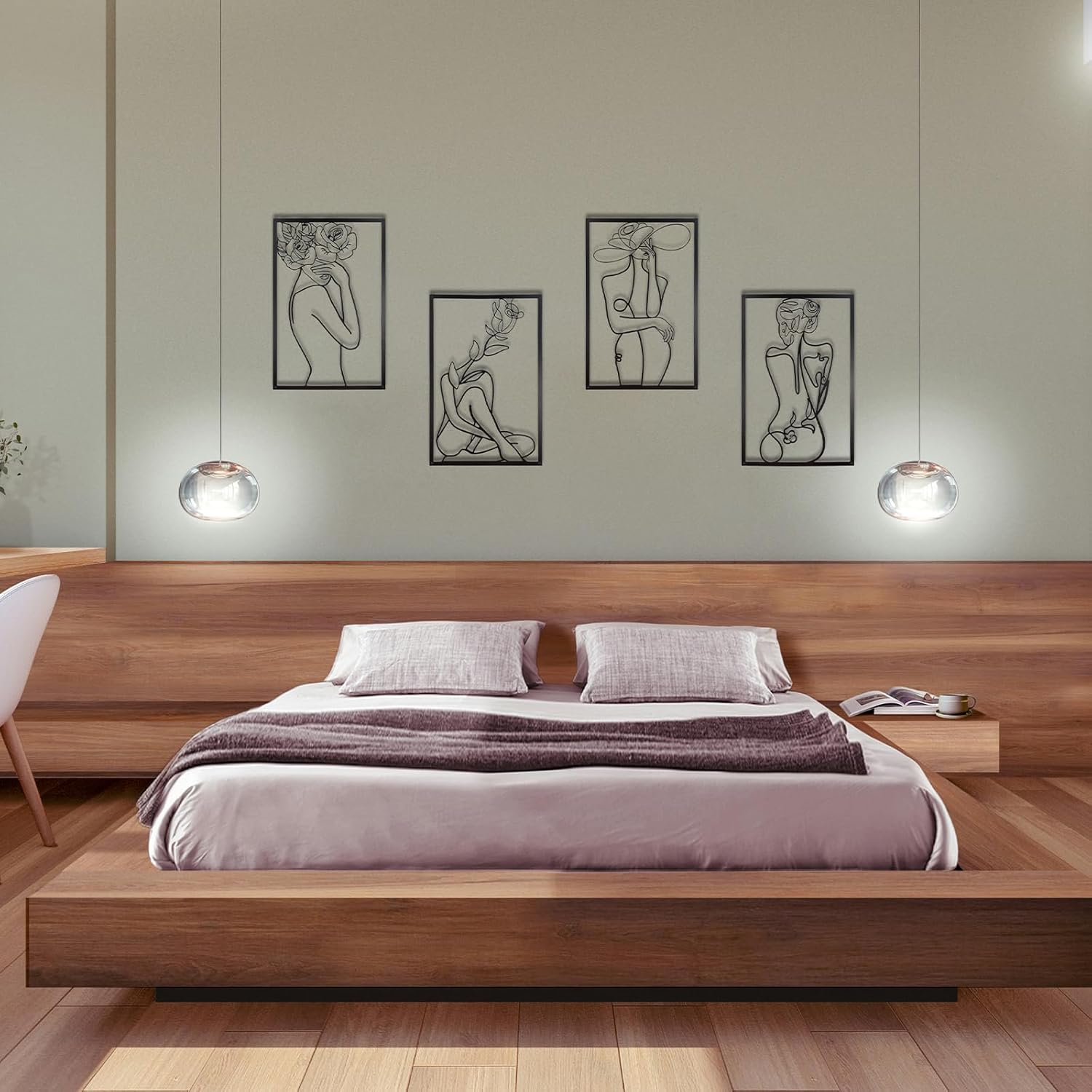 CXRYLZ 4PCS Mental Wall Art Decor, Framed Modern Wall Decor, Aesthetic Wall Decorations, Abstract Flower Line Drawing Artworks, Minimalist Wall Art for Women, Bedroom, Living Room, Bathroom (Black) 8 71WCLQCgSgL. AC SL1500