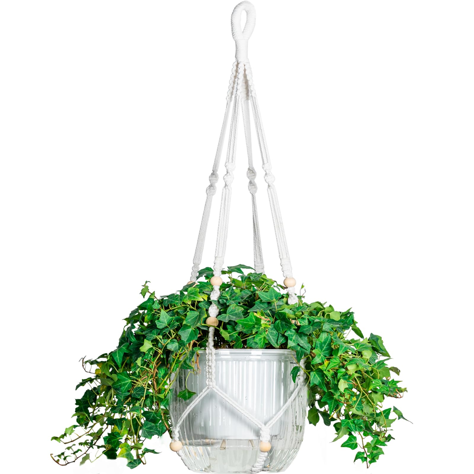 Melphoe Self Watering Hanging Planters for Indoor Plants, 1 Pack 8.3 Inch Outdoor Hanging Plant Pot Basket, 2 Kinds of Hangers Macrame 35.5’’ & Metal