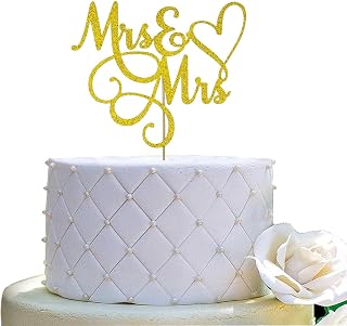 Mrs and Mrs Cake Topper,Wedding and Anniversary Cake Topper,Gay and Lesbian, LGBT Marriage Union,Love is Love (Double Sided Gold Glitter)