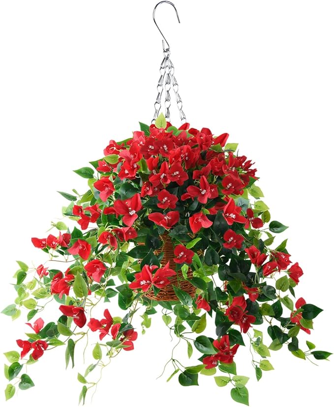 Artificial Flowers Hanging Basket with Bougainvillea Silk