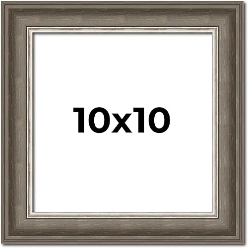 Marco de madera maciza marrón de 10 x 10 pulgadas, ancho de moldeo de 1.75 pulgadas, marco Austin completo con plexiglás acrílico UV, respaldo de