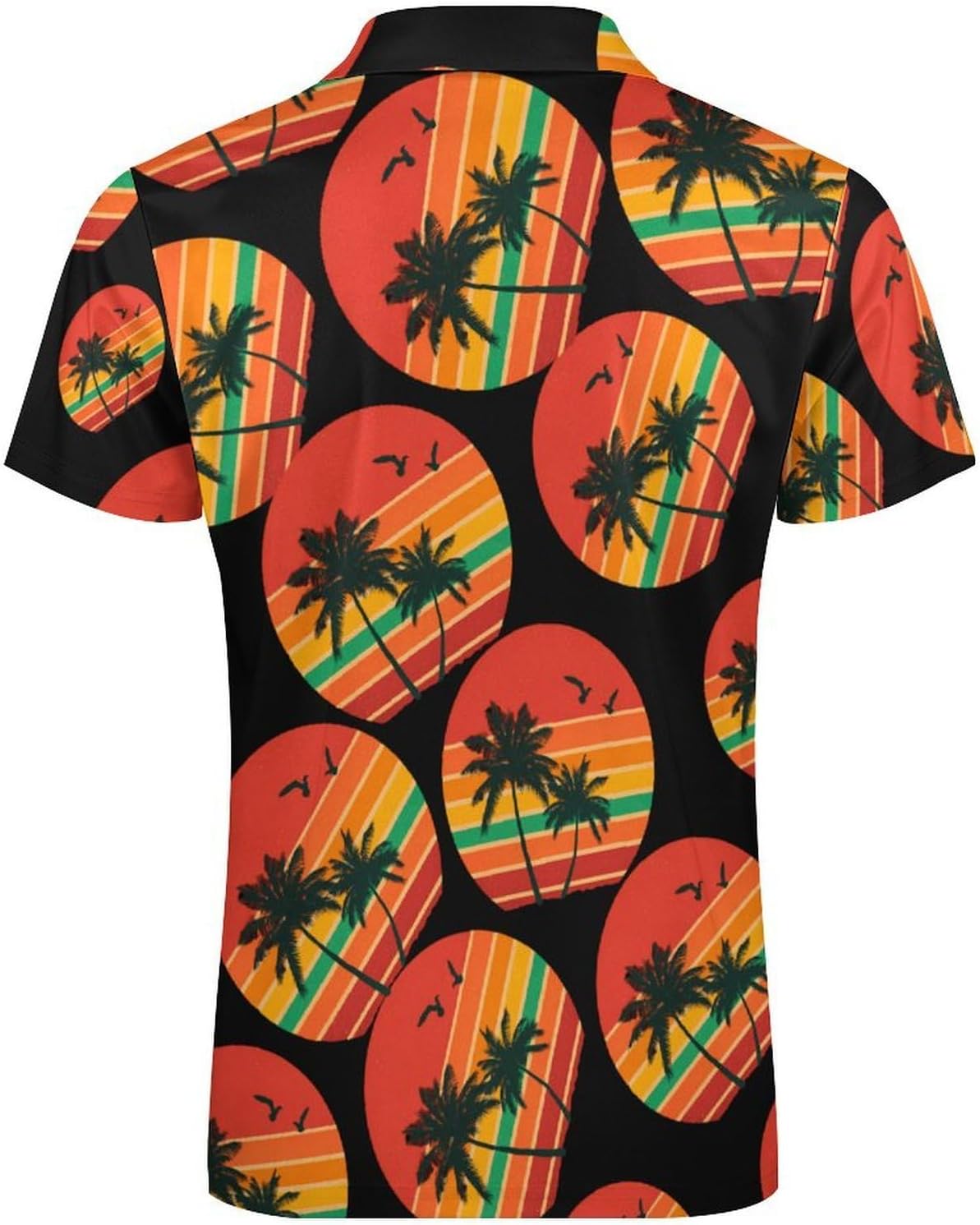 Vintage Coconut Tree Men's Polo Shirts Golf Short Sleeve Tops | Casual Workout,Golf T-Shirt,Zippered Tee,Collared,Print