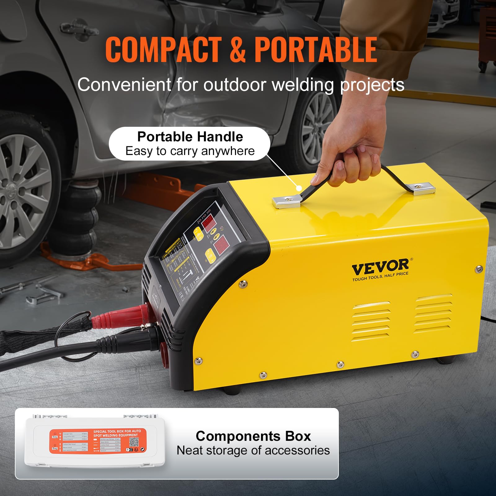 VEVOR Dual Ausbeulspotter Deluxe AL/Fe Dellenreparatur-Set, 5-kW-Schweißgerät mit automatischem/manuellem Schweißen & 10 Modi, Punktschweißgerät für die Reparatur von Autoteilen aus Stahl & Aluminium