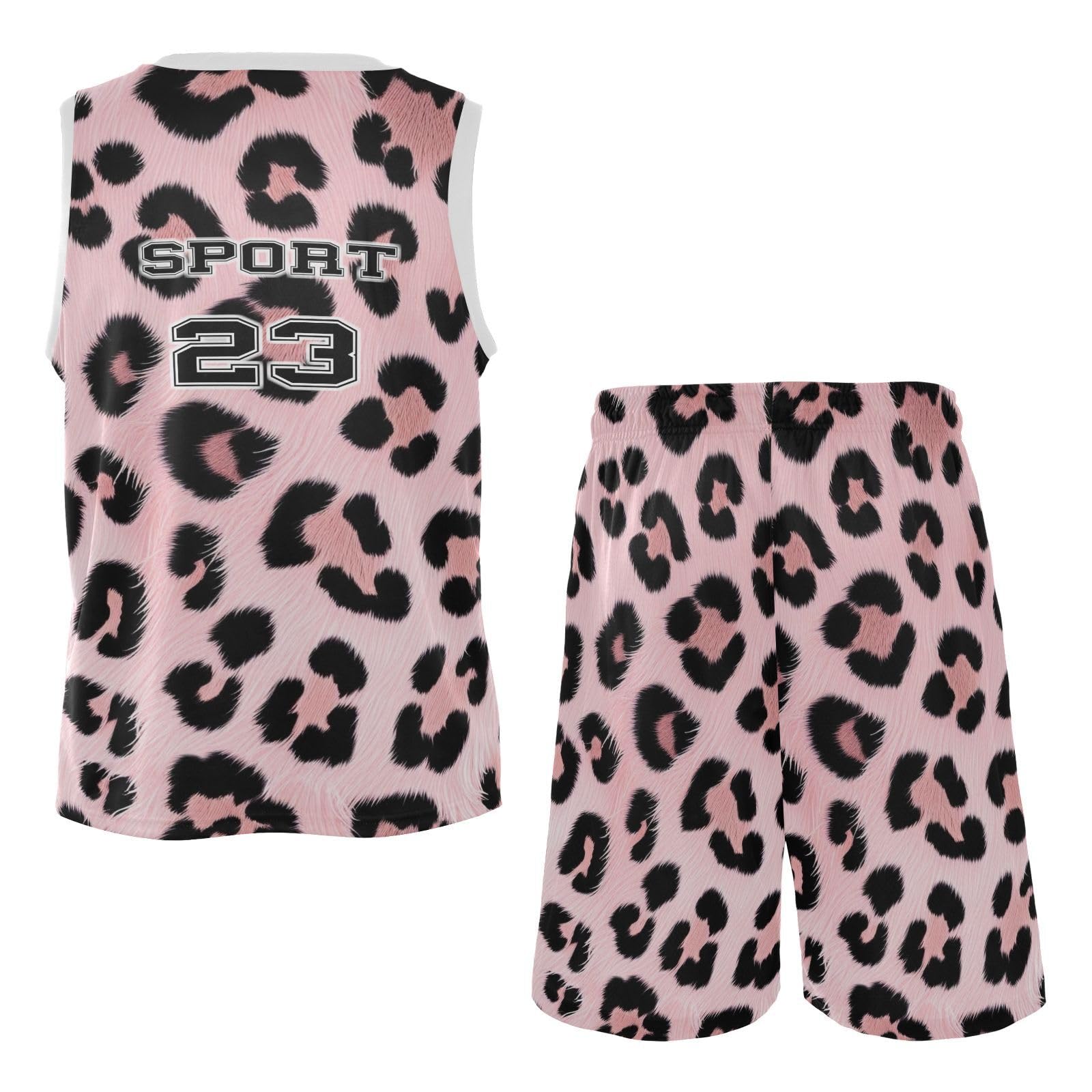 FLildon Leopard Pink Boys Basketball Jersey Set Tank Top Shorts Tracksuit Sport Training Suit for Kids