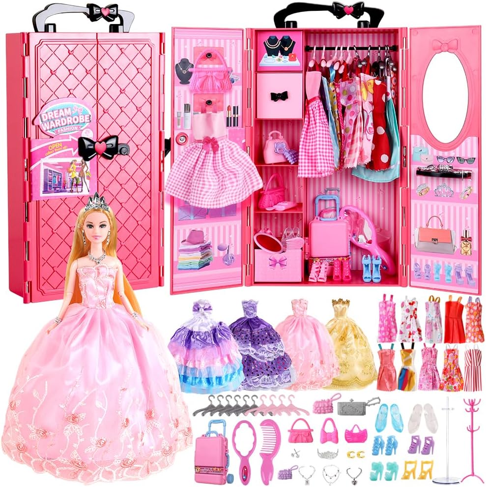 Girl Doll and Closet Set with Doll Clothes and Accessories Items Including Fashion Dolls, Dressand Many Other Accessories (Refer Picture Shows)，Best Gitfs for Girls Christmas Birthday