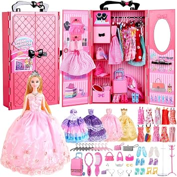 UCanaan Girl Doll and Closet Set with Doll Clothes and Accessories Items Including Fashion Dolls, Dressand Many Other Accessories Refer Picture Shows,Best Gitfs for Girls Christmas Birthday