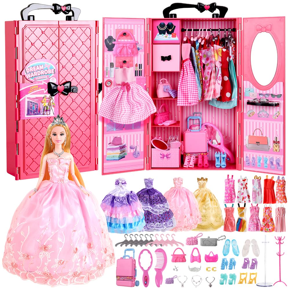 UCanaan Girl Doll and Closet Set with Doll Clothes and Accessories Items Including Fashion Dolls, Dressand Many Other Accessories (Refer Picture Shows),Best Gitfs for Girls Christmas Birthday