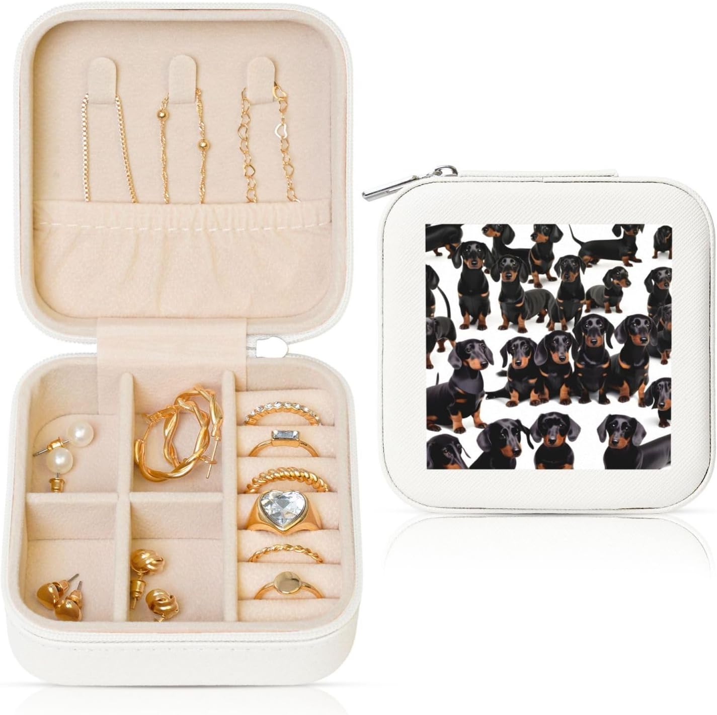 Dachshund Weiner Pet Dog Print Travel Jewelry Case,Mini Box For Earring,Leather Organizer Case Storage Gift Box Women