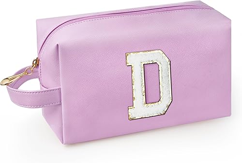 Vista 73 de Bolsa de maquillaje personalizada con inicial y asa, bolsa de cosméticos estilo preppy con bolsillo interior con cremallera, para niñas de 8 a 14