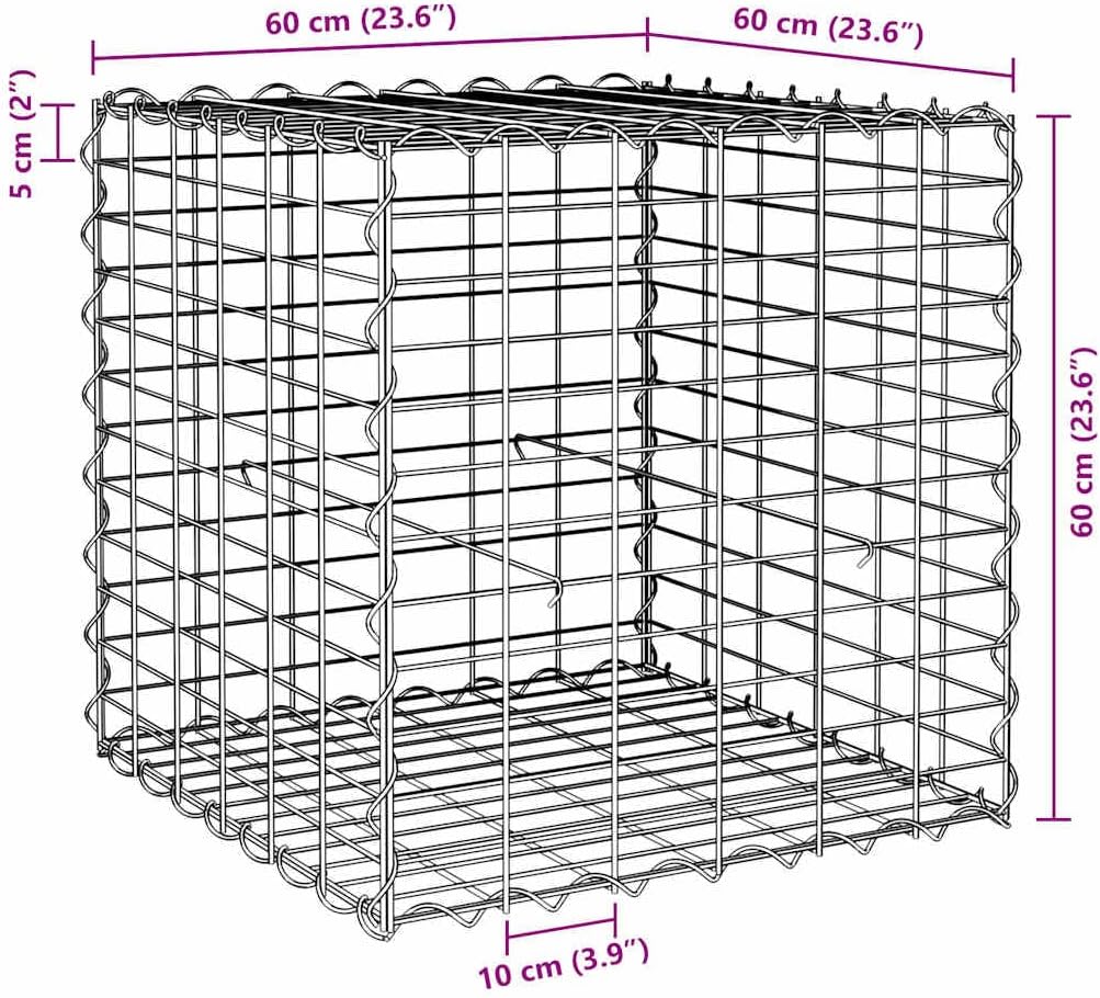 Gabion Raised Garden Bed, Silver Galvanized Steel Wire Planter, 23.6x23.6x23.6 Inch Cubic Outdoor Planter Box for Flowers, Herbs, Vegetables, High Capacity Plant Container
