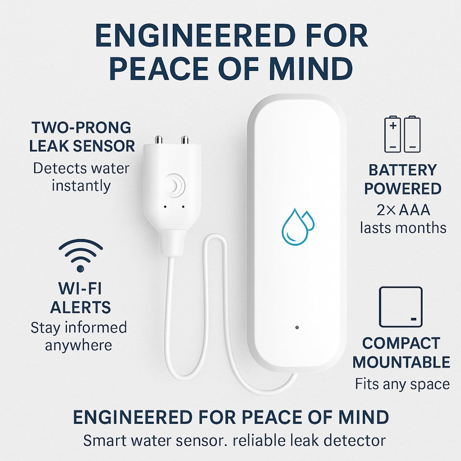Water Pal by Keep Connect – Smart Water Leak Detector | Battery-Powered Leak Sensor, SMS/Email Alerts & Optional Cloud Integration