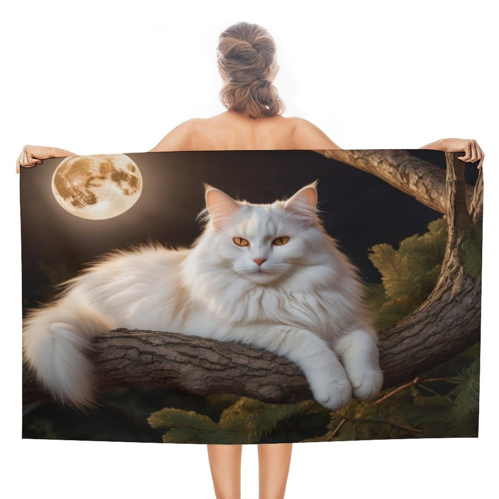 Serviettes de plage légères Full Moon Cat Perch séchage rapide 130x80
