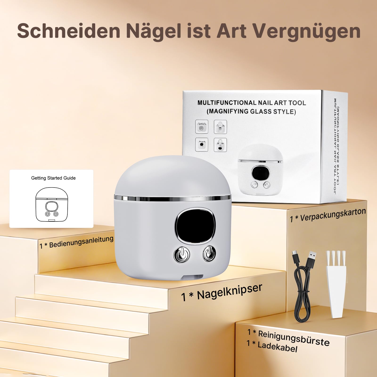Tagliaunghie elettrico 4 in 1 Pro 2026 con luce LED e lente d'ingrandimento, 3 velocità per tagliare e lucidare le unghie per neonati, anziani e adulti, taglia le unghie facilmente