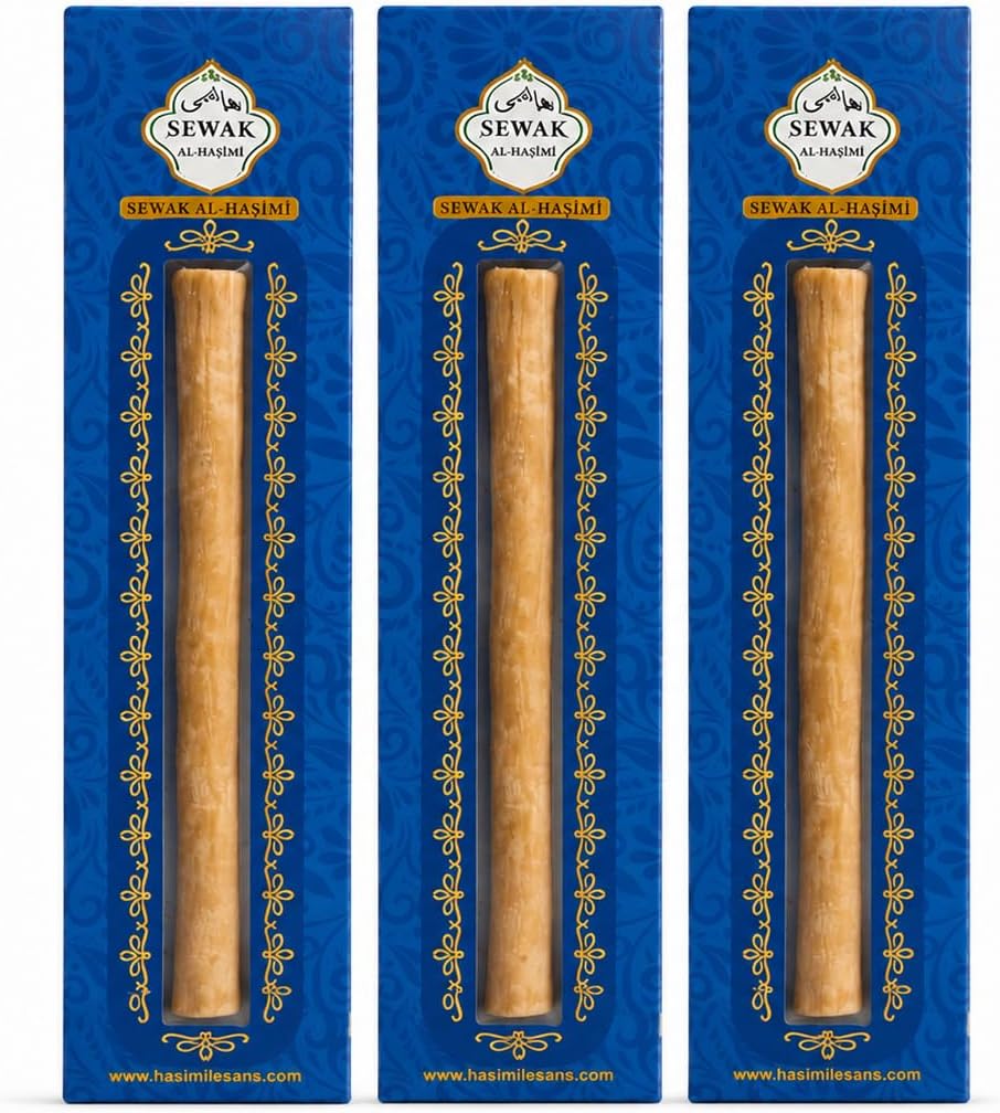 hazza Miswak Sticks for Teeth – Natural Toothbrush Stick for Oral Care & Whiter-Looking Teeth, Unisex, 8-Inch, Travel-Ready (Large, 3 Piece)