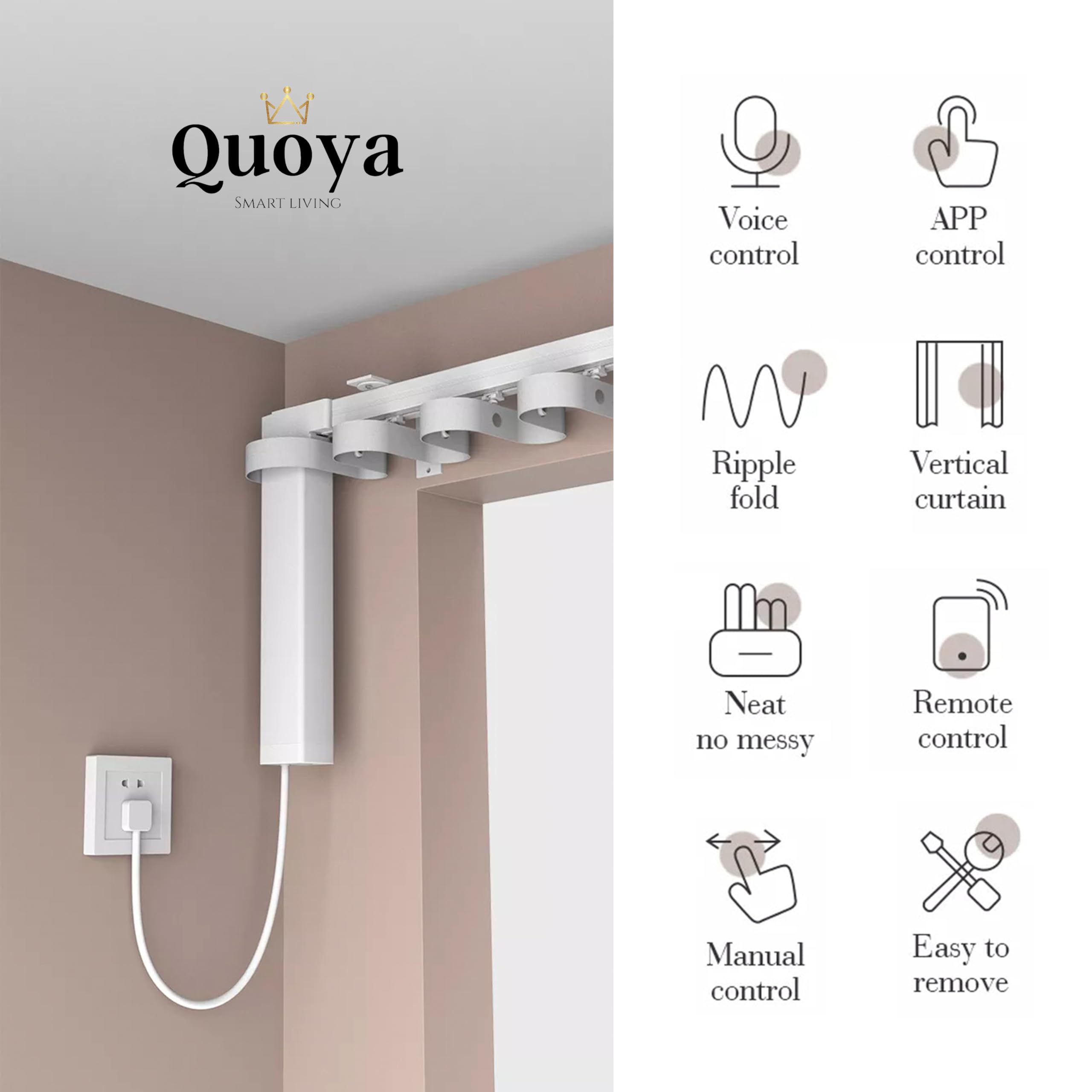 QUOYA Smart - Cortina eléctrica ondulada plegable, compatible con AT5810 / QL600 (hasta 275 pulgadas (espacio de 80 mm, hebilla de 145 mm)