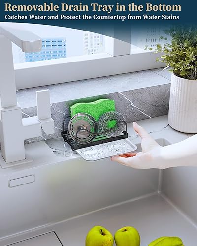 Miniatura 4 de Consumest Soporte de esponja para fregadero de cocina - Organizador de fregadero móvil para encimera, Soporte de esponja de acero inoxidable 304 con