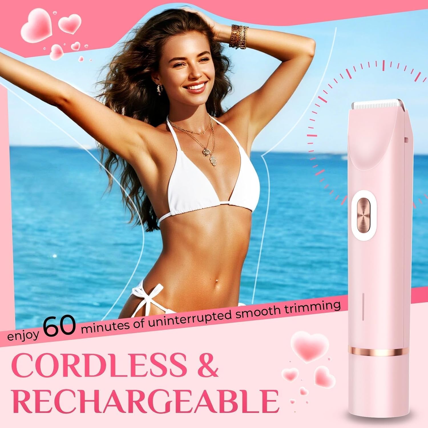 New 2-in-1 Electric Bikini Trimmer for Women - Dual Head Electric Razor,Waterproof Painless Bikini Shaver, Pubic Hair Trimmer for Private Area & Body Hair,Gifts for Women,Pink - Image 5