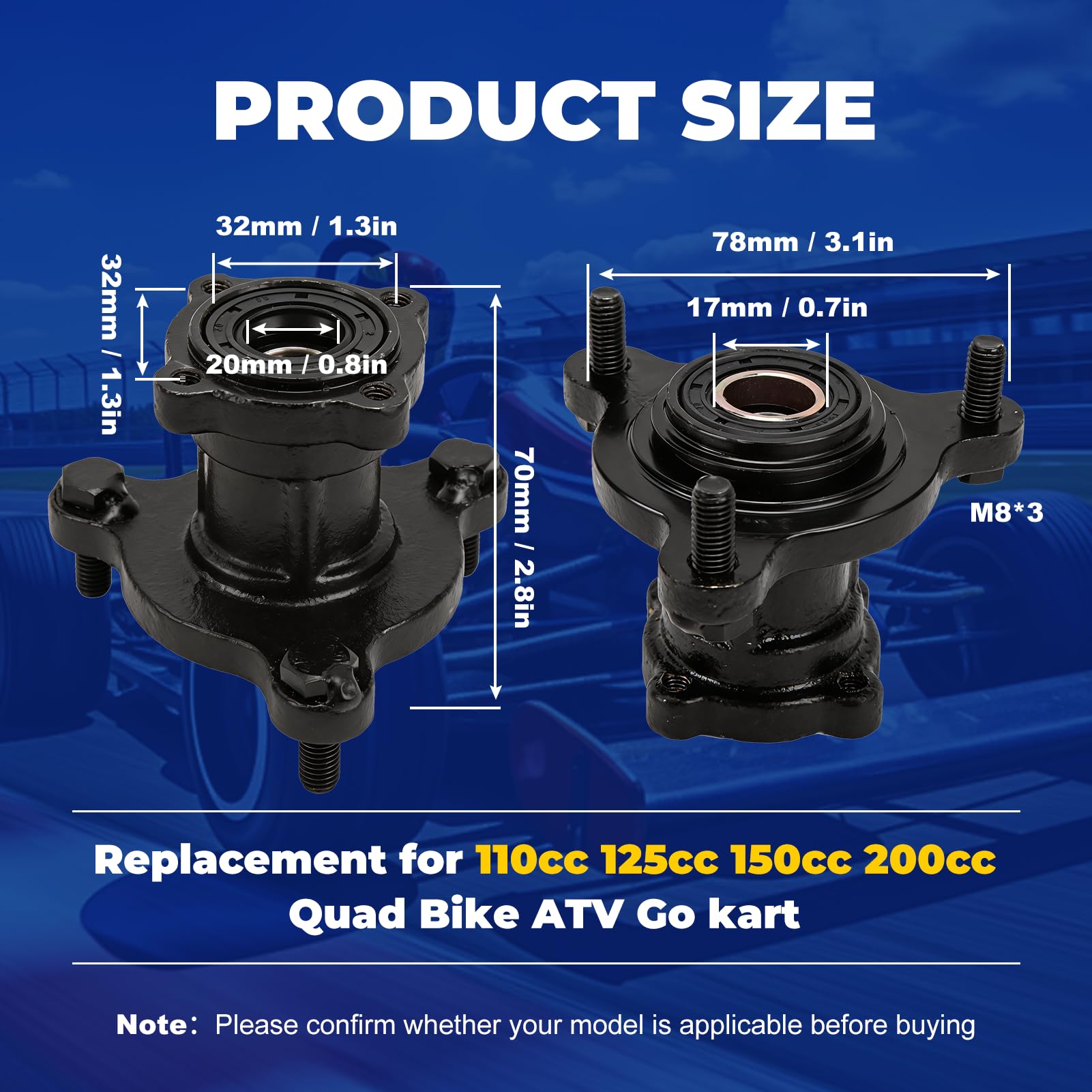 2 Pièces Roulement de Moyeu Avant, 17mm 20mm Roulement de Roue pour Go Kart pour Go Kart avec 3 Boulons, Pièce de Remplacement pour 110cc 125cc 150cc 200cc Quad Bike ATV Buggy