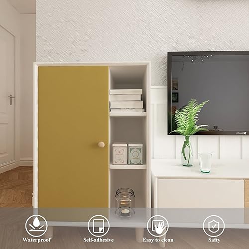 Miniatura 6 de Papel adhesivo amarillo oscuro de 15.7 x 197 pulgadas, papel tapiz autoadhesivo y reomable, papel de pared de vinilo impermeable para encimeras de