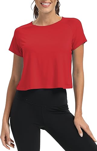 Miniatura 2 de Mippo - Camisetas de ejercicio para mujer, largo recortado, con espalda dividida, atléticas, para gimnasio, ejercicio, ajuste holgado