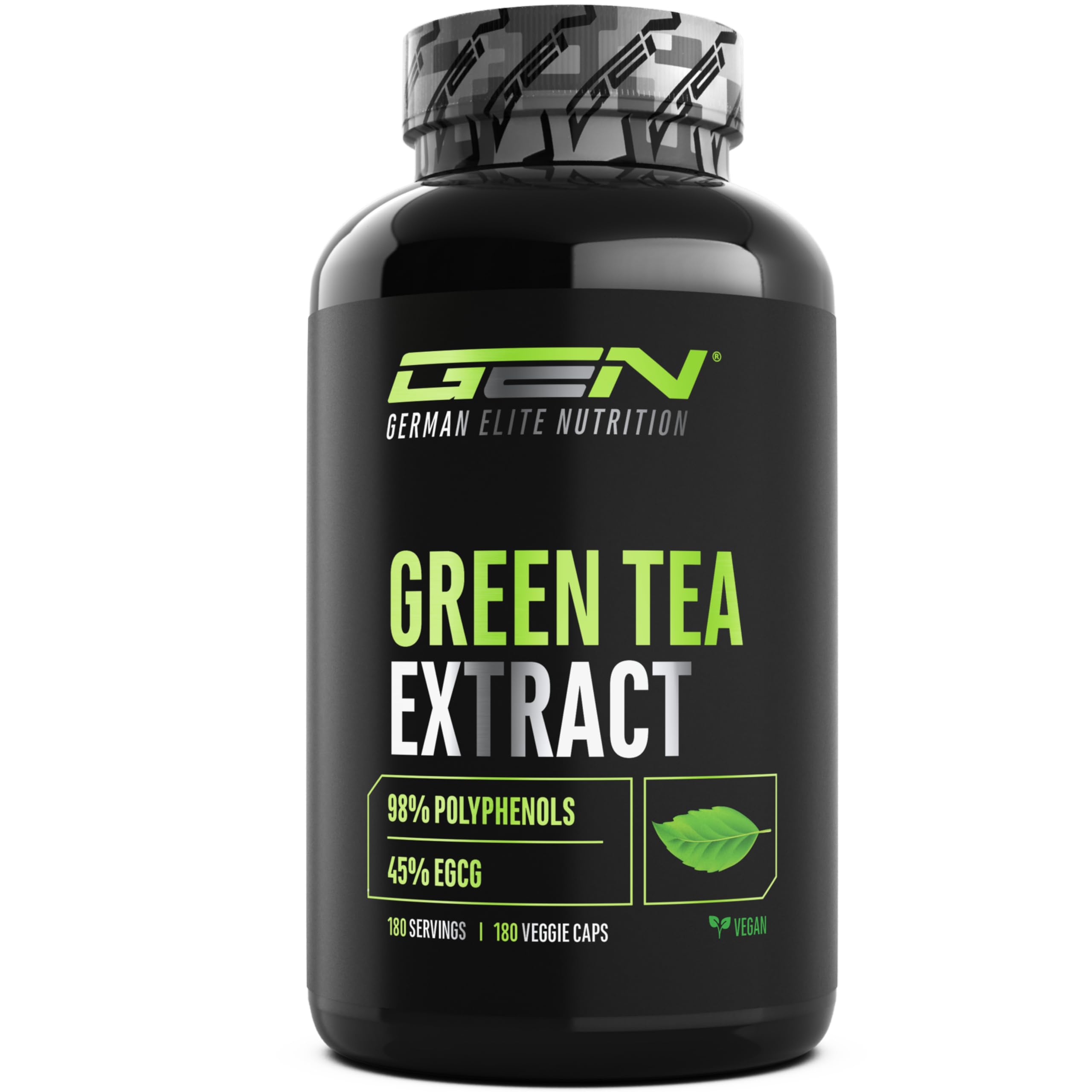 Estratto di tè verde - 180 capsule - Dosaggio extra elevato con 750 mg di estratto di tè verde per capsula - 95% di polifenoli e 45% di EGCG - Senza additivi superflui - Vegano